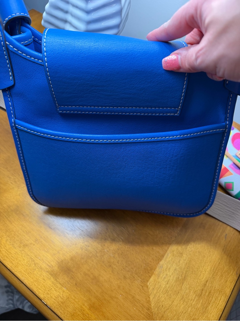 Dooney & Bourke Blue Leather Crossbody with Multicolor Logo Wallet - Picture 5 of 15